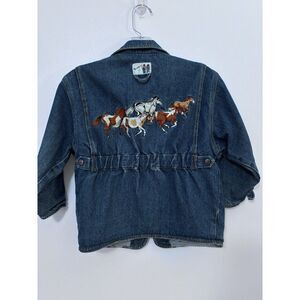 Vintage Kids Embroidered Denim Jacket Size Large Horses